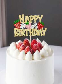 1 pièce Insert de décoration de gâteau en forme de fleur de fraise, décoration de gâteau avec thème de fruits pour fête, dessus de gâteau, outils de décoration de gâteau