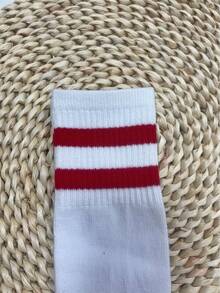 2-12 Years Old Kids Sports Socks, Baby Breathable Long Tube Socks, Boys Striped Football Socks, Suitable For Boys And Girls Outdoor Sports And Daily Wear - Red and White - View 4