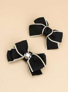 2pcs Collegiate Fabric Bow Shoe Clips, Cute Sweet Korean/European Retro Style, Colorblock Charm Shoe Accessories