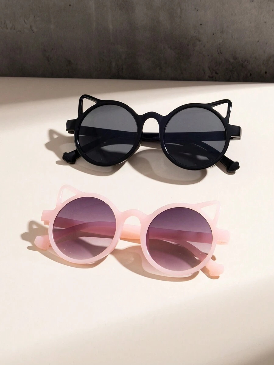 2pcs/Set Children Cute Cat Ear Decor Round Fashion Glasses, Fashion Accessory - Multicolor - View 1