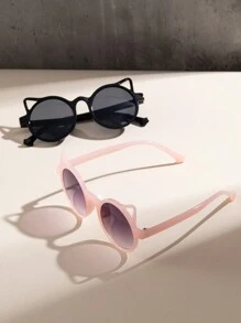 2pcs/Set Children Cute Cat Ear Decor Round Fashion Glasses, Fashion Accessory - Multicolor - View 2