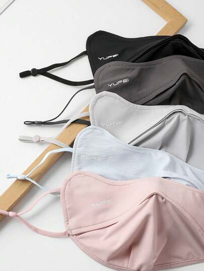 5pcs Summer Thin Black/Pink/Deep Gray/Light Gray/Light Blue Face Masks With UV Protection, Eye Protection, And Letter Logo