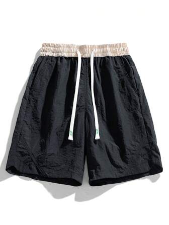Men's Contrast Color Elastic Waist Shorts, Lightweight Casual Outdoor Hiking Travel Running Gym Sports Pants