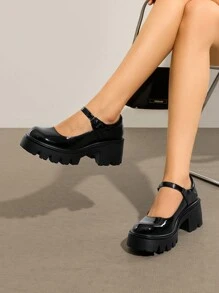 Women's Mary Janes Shoes For Women, Platform Dress Low Heel Chunky Pumps Round Toe Ankle Strap Pumps Shoes Oxfords - 黑色 - 查看 3