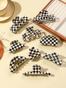 Glossy Checkered Claw Clips: Add A Stylish Touch To Your Hair With These Rectangle-Shaped Hair Clips!Valentine's Day Couples As A Gift Hair Accessories Hair Jaw Clip Hair Clamps Hair Clutch Hair Catcher Clip