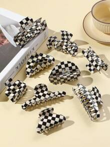 Glossy Checkered Claw Clips: Add A Stylish Touch To Your Hair With These Rectangle-Shaped Hair Clips!Valentine's Day Couples As A Gift Hair Accessories Hair Jaw Clip Hair Clamps Hair Clutch Hair Catcher Clip