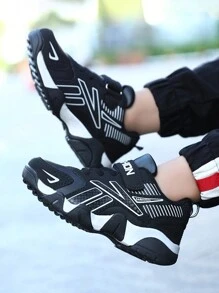 1pair New Boys' Shoes, Autumn And Winter Sports Shoes, Leather Surface, Spring And Autumn Running Shoes, Children's Black Shoes, Hook And Loop Running Shoes, PU Leather Boys' Shoes