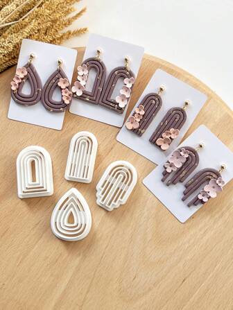 壓花波希米亞風格聚合物黏土切割機，4件製作黏土耳環的現代黏土切割機，珠寶用聚合物黏土套件，黏土耳環切割機及工具