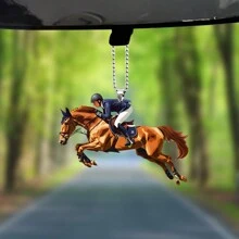 Péndulo de decoración acrílico para amantes de la equitación para espejo retrovisor del automóvil, mochila y llavero con accesorios y caja de regalo - transparente - Ver 1