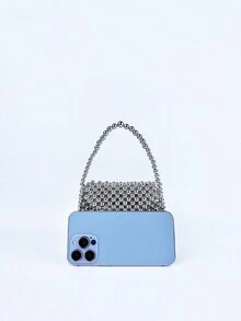 Mini torebka ze sztucznych pereł, ręcznie robiona torebka z koralikami - Srebro - Zobacz 3