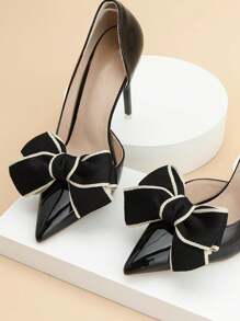 2pcs Collegiate Fabric Bow Shoe Clips, Cute Sweet Korean/European Retro Style, Colorblock Charm Shoe Accessories