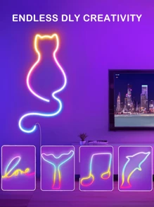 Acosh Neon Tiras de luces LED de 1 a 5 metros con efecto de persecución multicolor RGBIC, control de voz inteligente, sincronización con música, color arcoíris DIY LED Pixel, luces de tira LED de 5V adecuadas para escalera, dormitorio, sala de estar, fiesta
