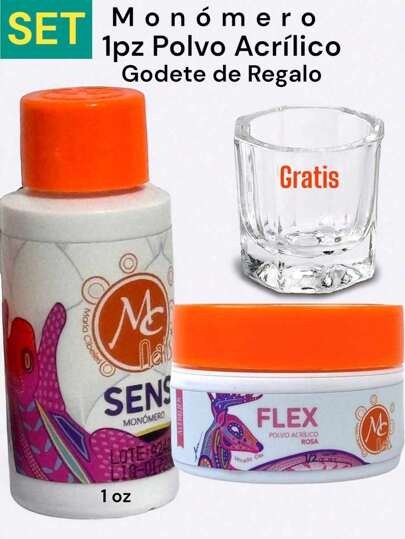 PACK Polvos Acrilicos 1/2 oz + Monomero 1oz McNAILS Aplicacion de uñas Acrilicas