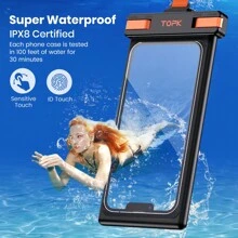 TOPK Waterproof Phone Pouch, IPX8 Waterproof Phone Case Compatible With IPhone 16 15 14 13 12 11 Pro Max Xs Plus - Orange - View 4