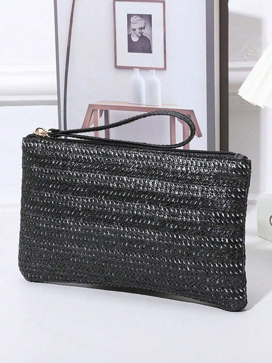 Túi cầm tay đan rơm thường ngày, Ví nhỏ đơn bện thời trang, Túi đan mini thời trang di động, Túi xách đan rơm cổ điển, Túi đi biển mùa hè phong cách Boho, Túi cói tối giản, Túi tote đan rơm cho nữ đi dã ngoại, Hoàn hảo cho kỳ nghỉ du lịch bãi biển mùa hè, Cho ngoài trời, Ngày lễ, Túi xách có khóa kéo cho nữ đi học đại học, Trung học cơ sở, Trung học phổ thông, Trở lại trường, Du lịch, Ngoài trời cho bé gái tuổi teen, Cho học sinh, Cho thanh thiếu niên Cổ điển, Mềm mại - màu đen - Xem 1