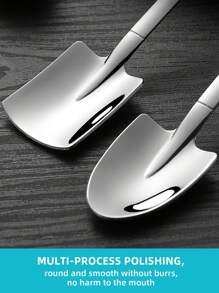 4件/10件创意不锈钢甜点勺套装，铲形勺，冰淇淋勺，咖啡勺，适用于家庭厨房和餐厅，厨房，圣诞礼物，学校用品 - 銀色 - 查看 4