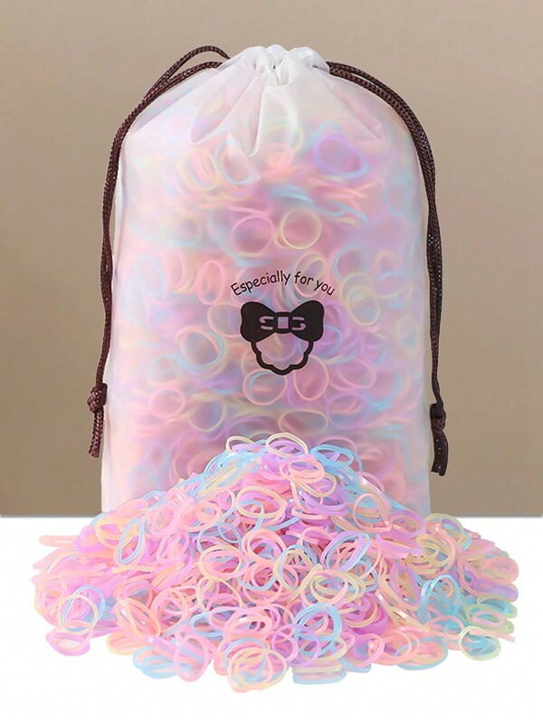 3000pcs Girls Jelly Colored Strong Elastic Disposable Hair Bands, Hair Ties, Hair Rings, Hair Accessories For Daily Use Without Damaging Hair Love Valentine