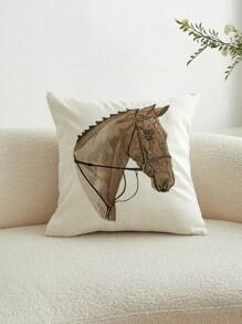 1pc Horse Embroidery Decorative Throw Pillow Cover, Suitable For All Seasons Home Decor - Multicolor - View 5