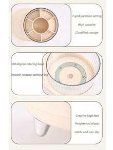 A Stylish Multi-Functional Desktop Rotating Cosmetic Storage Box With Divided Compartments For Lipstick, Foundation, Eyebrow Pencil, Makeup Brushes, Pens, Which Allows Easy Organization And Disassembly. - White - View 5