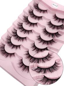 Asiteo 7对自然柔软精致假睫毛，3D蓬松仿貂毛睫毛，化妆假睫毛 - 黑色 - 查看 7