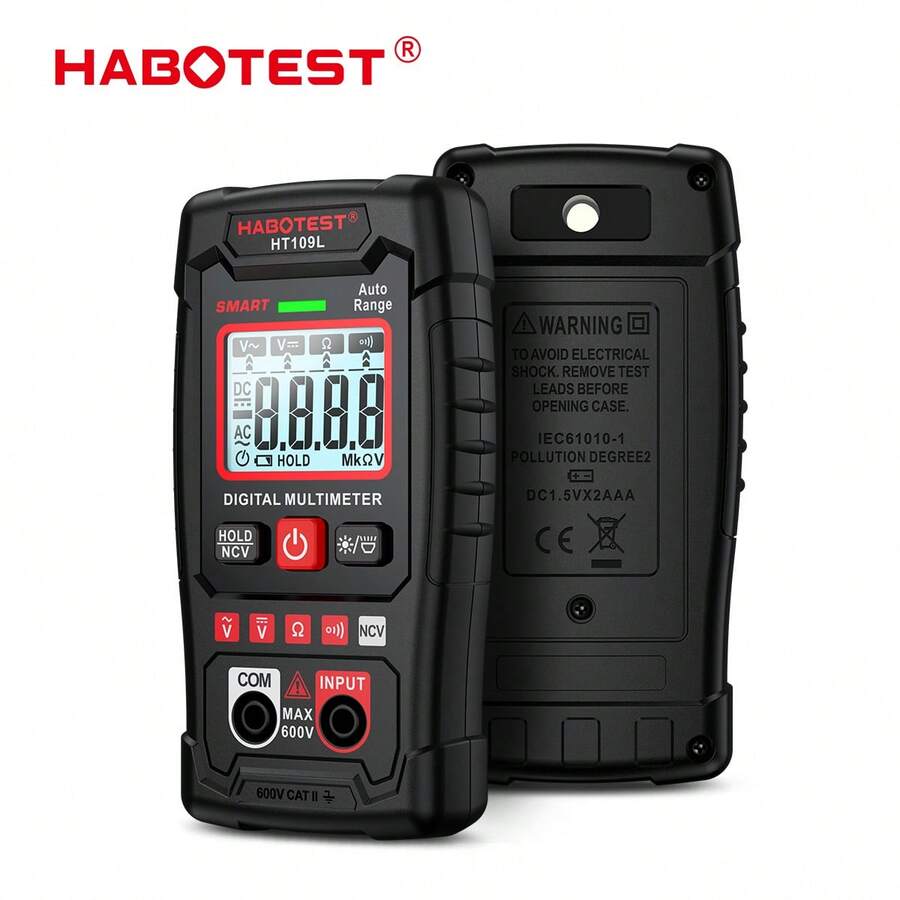 HABOTEST HT109L自動量程數字式4000計數智能萬用表600V AC / DC電壓電阻連續性測試NCV萬用表LCD背光 - 黑色 - 查看 1