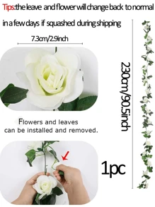 1pc Rose Garland Artificial Rose Vine ,Fake Silk Floral Garland With Greenery Plants Wedding Hanging Flower Vine Garland For Home Office Arch Garden Decoration, Valentine Day, Gift Gifts Birthday Graduation