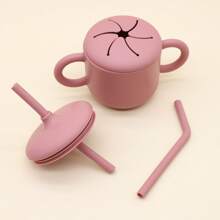 9Pcs  Silicone Baby Tableware Set With Bib, Sippy Cup, Strong Suction Divided Plate, Snail Bowl, Spoon And Fork