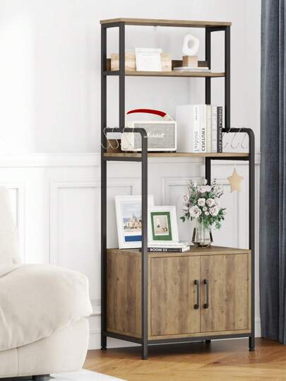 Kitchen Shelf, St ing Shelf Hooks Door, Baker's Made Of Wood Metal Frame, Stable Storage Hallway, Kitchen, Living Room, Brown, 59.7 40 149 Cm view 3