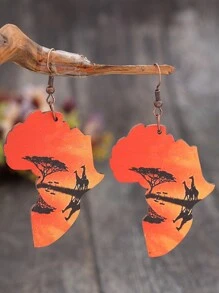 1 Pair African Goddess Map Wooden Earrings - Shape - View 5