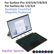 Tiếng  Tây Ban Nha Đèn nền Bàn phím Đối với Microsoft Bề mặt 3 4 5 6 7 7 + 8 9 X 1 2 3 4 Viên thuốc Từ tính Bàn phím Thông minh Bàn di chuột Ngược sáng Chạm Không dây bàn phím - Đen(Tây Ban Nha) - Xem 1