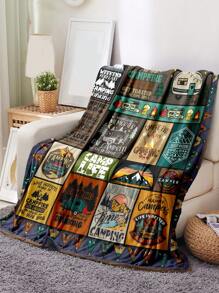 1pc - Flannel Outdoor Camping Style Blanket, Modern Polyester Fiber Rectangular Blanket Suitable For Multi-Scenarios