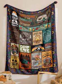 1pc - Flannel Outdoor Camping Style Blanket, Modern Polyester Fiber Rectangular Blanket Suitable For Multi-Scenarios