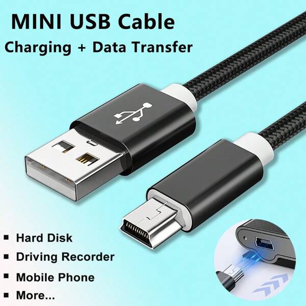 Cable Mini USB Cable Mini USB a USB rápido para carga de datos para disco duro, grabadora, reproductor MP3 MP4, DVR de coche, cámara digital, HDD, cable de carga Mini USB y datos para teléfono móvil y más dispositivos con puerto Mini.