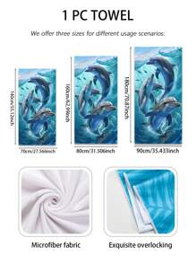 1pc Oceanic Animal Dolphin Pattern Beach Towel, Ultra-Fine Fiber Rectangle Printed Beach Shawl Beach Mat Bathroom Towel Summer Travel, Vacation Holiday Bathroom Decor Beach Essentials