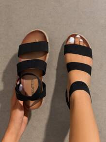 Women'S Open Toe Elastica Ankle Strap Espadrille Dressy Flatform Wedge Sandals Elastic Ankle Strap Platform Sandals - Black - View 6