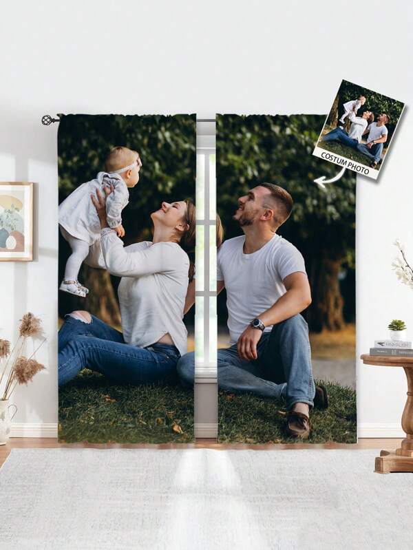 2 piezas Cortinas personalizadas, almohada decorativa personalizada para el hogar, regalo de boda, regalo de cumpleaños, regalo de aniversario, cortinas con estampado de mascotas o bebés, duraderas, transpirables, ligeras, lavables, lindas, cálidas, suaves, cómodas, sencillas, personalizadas, únicas, para él, ella, novio, novia, papá, mamá, familia, amigos, cama, coche, dormitorio, sala de té, sala de estar, sofá
