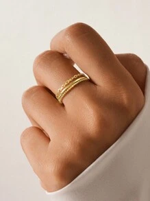 3入組925純銀疊戴戒指女款復古極簡風格永恆婚禮珠寶，感恩節復活節精美珠寶 - 金色 - 查看 3