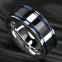 Fashionable Men's Wedding Engagement Ring With Blue Groove Lines Embellished With High Glossy And Beautiful Jewelry