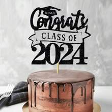 1包祝賀2024屆蛋糕裝飾，閃爍的祝賀畢業生帽2024畢業蛋糕裝飾，為2024畢業主題畢業派對提供裝飾用品，黑藍色 - 藍色 - 查看 10