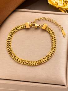 兩件套的嘻哈風格厚實電纜鍊設計，18K鍍金不鏽鋼項鍊和手鍊適合女士在派對上佩戴或作為母親節禮物