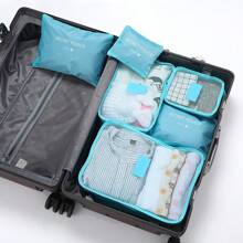 Set di borse da viaggio, 6 pezzi di borse organizzatrici minimaliste, borse portatili di grande capacità per articoli da toeletta, cosmetici, vestiti, scarpe, biancheria intima, 1 pezzo di borsa per il trucco, organizer per il trucco, custodia per il trucco - Multicolore - Visualizzare 19
