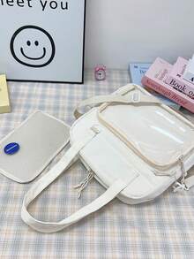 PVC 透明防水 Itabag 简约大容量女士单肩包 - 米色 - 查看 9