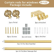 1 套金色铸铁金属窗帘杆，华丽奢华透明树脂金箔装饰窗帘杆，承重强，防水防锈，多节，可拆卸组合，适用于浴室、卧室、客厅使用和配件家居浴室装饰秋季装饰浴室配件返校 - 金色 - 查看 9