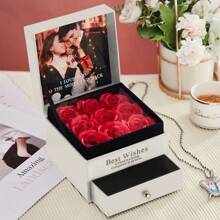 1 Boîte À Bijoux Personnalisée Personnalisée 1pc Boîte De Rangement Organisateur De Bijoux Avec Photo & Texte Boîte Cadeau Remplie De Roses Cas De Voyage De Bijoux Personnalisé Romantique Saint-valentin Anniversaire Cadeaux Pour Femmes Épouse Petite Amie - Blanc