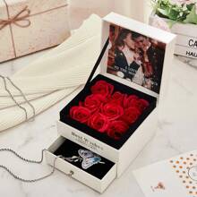 1 Boîte À Bijoux Personnalisée Personnalisée 1pc Boîte De Rangement Organisateur De Bijoux Avec Photo & Texte Boîte Cadeau Remplie De Roses Cas De Voyage De Bijoux Personnalisé Romantique Saint-valentin Anniversaire Cadeaux Pour Femmes Épouse Petite Amie - Blanc