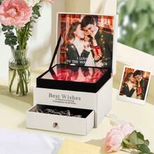 1 Boîte À Bijoux Personnalisée Personnalisée 1pc Boîte De Rangement Organisateur De Bijoux Avec Photo & Texte Boîte Cadeau Remplie De Roses Cas De Voyage De Bijoux Personnalisé Romantique Saint-valentin Anniversaire Cadeaux Pour Femmes Épouse Petite Amie - Blanc