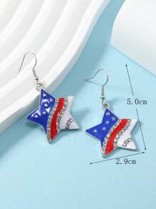 2pcs American Independence Day Earrings - Blue/Red/White Heart, Pentagram, Boot Shaped Pendants - WEH3197 Five-pointed Star - View 4