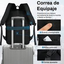 Mochila para laptop 15.6 pulgadas con puerto de carga USB, Mochila de viaje gran capacidad, Mochilas para hombre impermeable mochila escolar Negro Gris - Negro - Ver 5