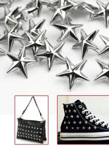 100pcs Silver Star Rivets For Sewing And DIY Leather Crafts In Rock Punk Style Clothing