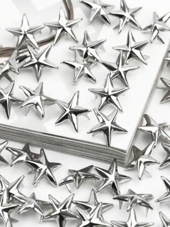 100pcs Silver Star Rivets For Sewing And DIY Leather Crafts In Rock Punk Style Clothing
